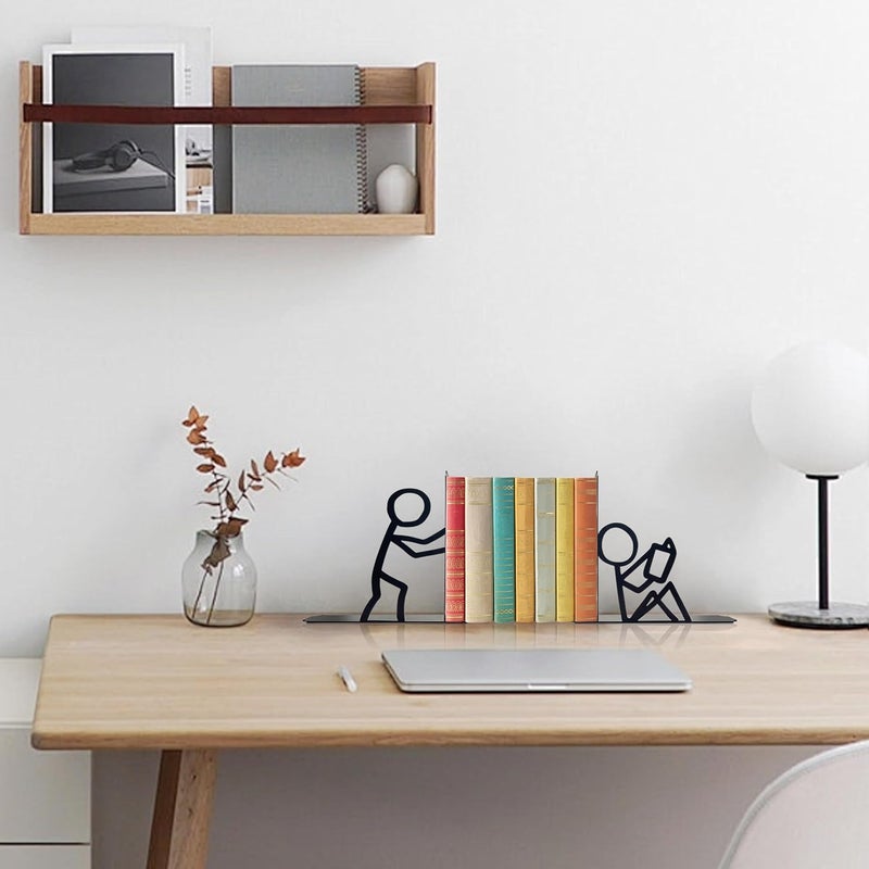 Natrlart Bookends Decorative Metal Unique Office Desk Bookends Cute Book Ends Reading Decor Bookshelf Decor for Office School Library Bedroom, Book Lovers Gift - Image 3